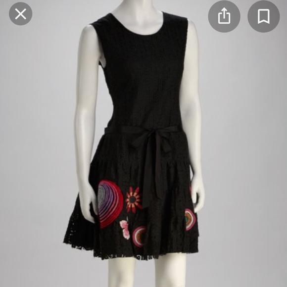 Desigual Dresses & Skirts - Desigual-Womens fit and flare dress-black with embroidery-size 36.